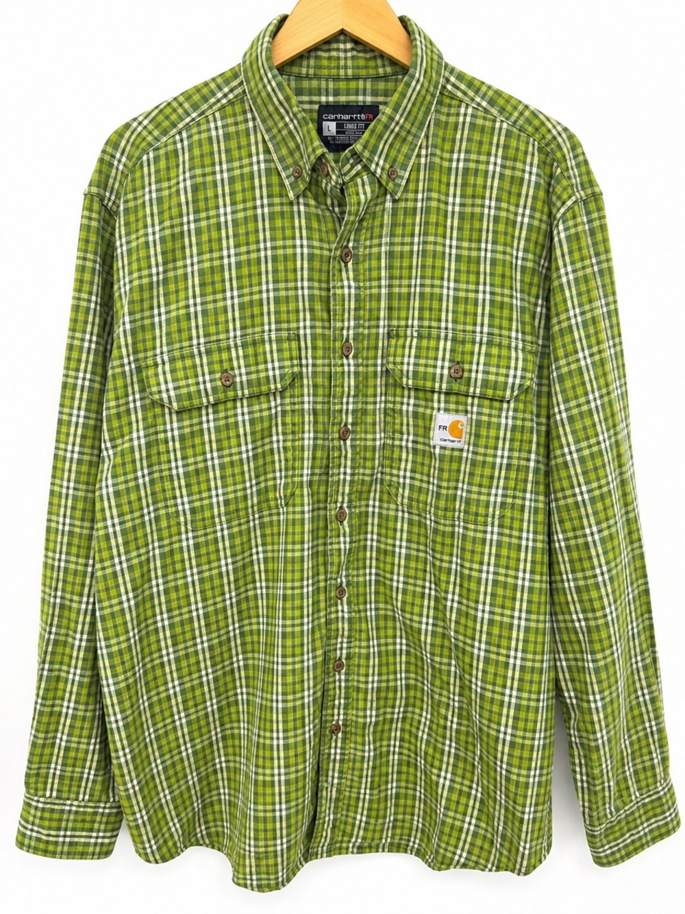 Carhartt FR Shirt Mens Large Plaid Flame Resistant CAT 2 NFPA 2112 Workwear